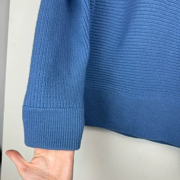 Vtg The Sheepery 100% Virgin Wool Sz 44 Blue Ribbed Knit Button Placket Collar